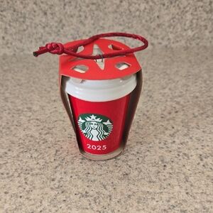 Starbucks Red and White 2025 Mini Cup Ornament with Green Logo